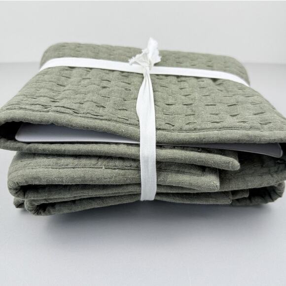 Pottery Barn KING Sham Loden Green Pick Stitch Cover Linen Blend 36x20 New Decor - Picture 5 of 6